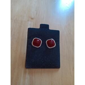 Carnelian Stud Burgundy Sterling Earrings